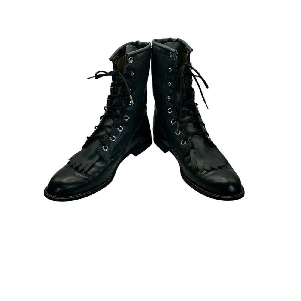 Vintage TEXAS USA Leather Kiltie Lace-Up Boots Green Men’s 7M Women’s 8.5 9